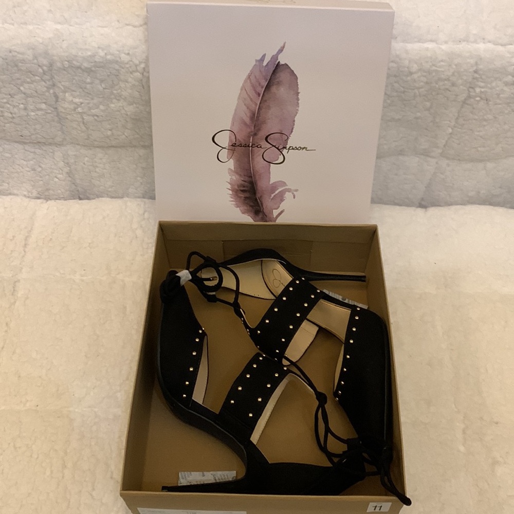 NWT “Jessica Simpson” black suede ankle tie heels - Picture 5 of 6